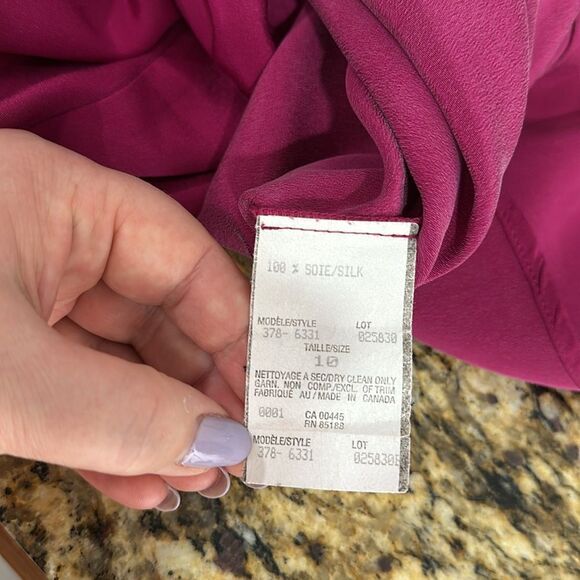 Louben Vintage Silk Long Sleeve Button Down Shirt In Fuchsia Size 10 - Picture 6 of 9